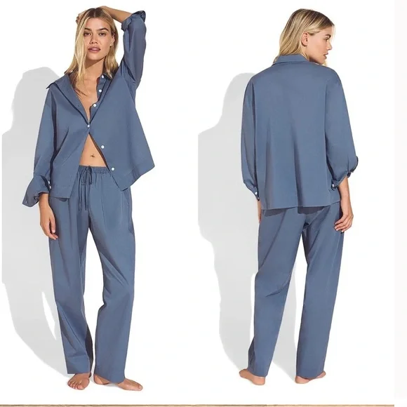 Eberjey Organic Sandwashed Cotton Solid Long PJ Set Pajama